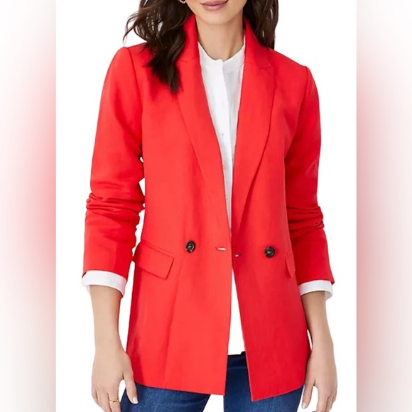 NWT Ann Taylor Linen Blend Double Breasted Blazer Red Sz 8 - Picture 3 of 9